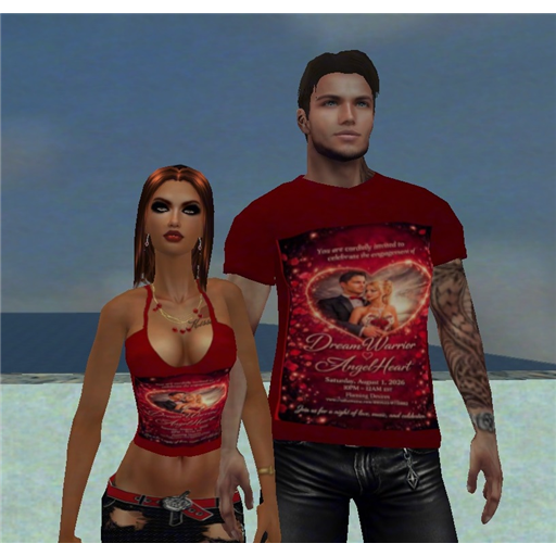 Dream and Angel wearing matching red outfits