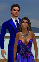 Dream and Angel dressed in blue and purple formalwear