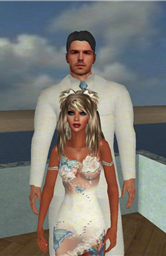 Dream and Angel dressed in white wedding attire